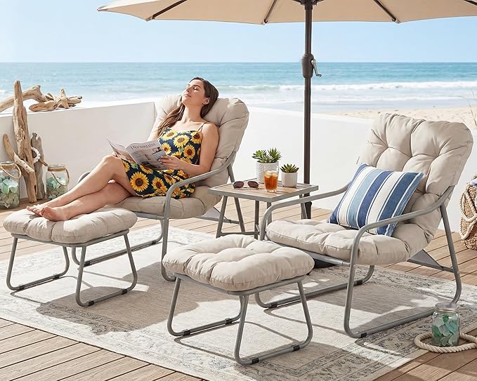 NICESOUL 2-Piece Outdoor Lounge Chair and Ottoman Set, Comfy Patio Lounge Chairs with Reclined Backs and Armrests - Photo 3
