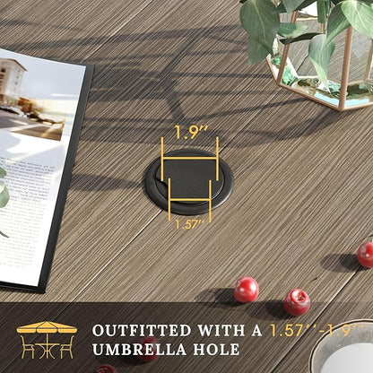 VICLLAX 63" Rectangle Outdoor Dining Table for 6, Patio Table with Umbrella Hole, All Weather Metal Patio Tables, Light Gray Tabletop