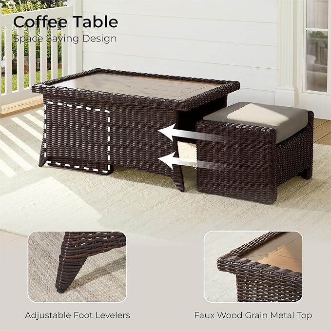 CHITA 6 Pieces Wicker Patio Furniture Set, Outdoor Conversation Set with 2 Pieces Rattan Rocking Swivel Chairs - Photo 7