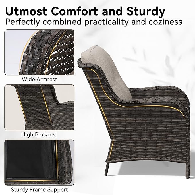 Outdoor Rocking Chair, Wicker Patio Chair with Thickened Olefin Cushions, High Back and Deep Seating - Photo 3
