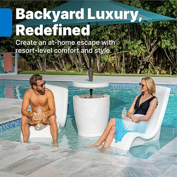 Step2 Vero Pool Chair, Fade-Resistant, Waterproof Patio Furniture for Sun Shelf, Use in Pools up to 9-Inches of Water, Weighted, White