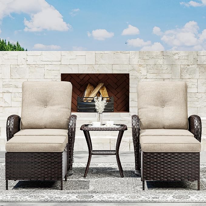 Joyside Wicker Patio Furniture Set, 5 Piece Outdoor Furniture Set with Thickened Cushions, High Back, Deep Seating, Wide Armrest, Outdoor Swivel Rocker Chairs for Porch, Deck