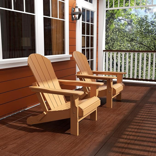 WO WESTIN OUTDOOR HDPE Laguna Outdoor Folding Poly Adirondack Chair (Set of 2), Teak