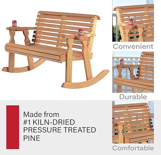 Amish Casual Heavy Duty 800 Lb Roll Back Pressure Treated Double Rocker with Cupholders (Cedar Stain)