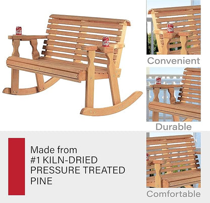 Amish Casual Heavy Duty 800 Lb Roll Back Pressure Treated Double Rocker with Cupholders (Cedar Stain)