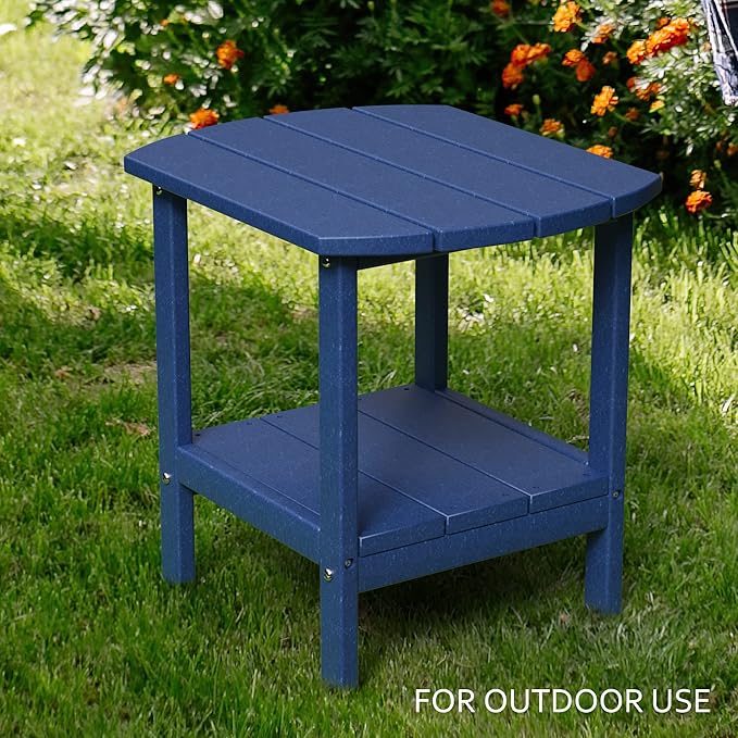 TORVA Patio Adirondack Side Table, Outdoor End Tables All-Weather Resistant HDPE Humidity-Proof Long Time Use for Deck, Lawn,Garden, Porch, Backyard End Table（Navy Blue）(2 Tier)