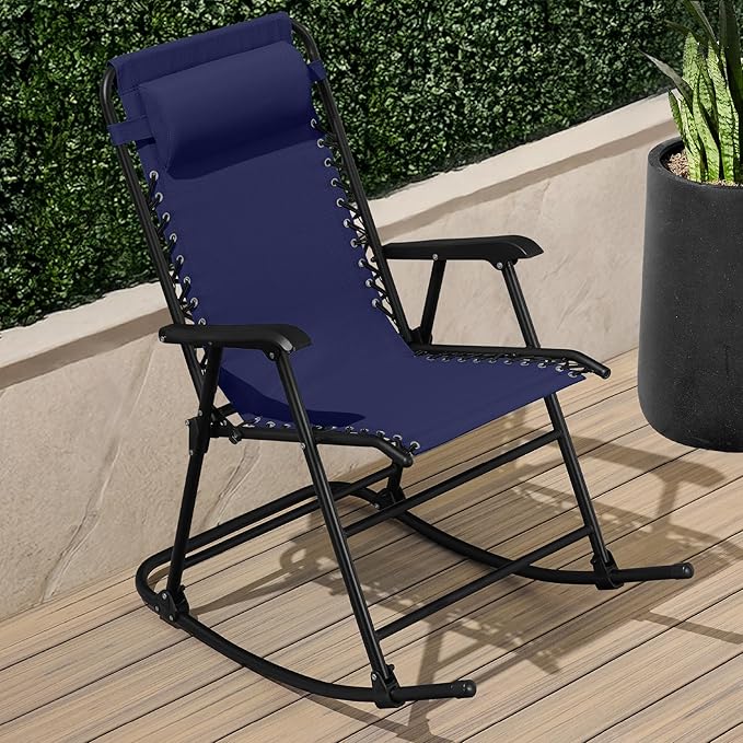 Best Choice Products Outdoor Folding Rocking Chair, Zero Gravity Lounge Chair, Patio Rocker w/Headrest Pillow - Blue - Photo 2