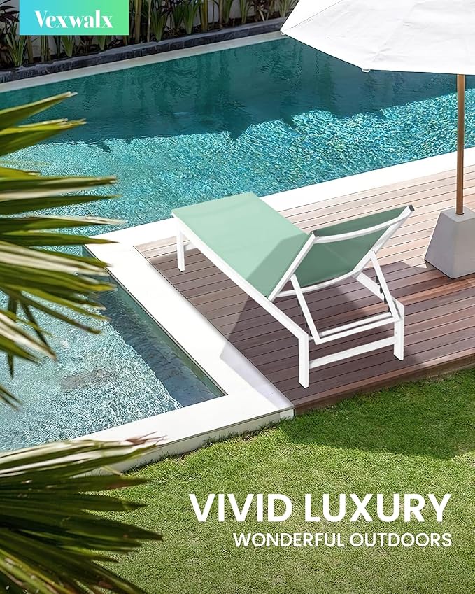 Outdoor Lounge Chairs Set of 2, Aluminum Patio Chaise Lounge Chairs with 5-Position Recliner - Photo 2