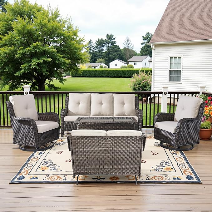Belord 5 Piece Outdoor Wicker Furniture, Patio Swivel Rocking Chairs with Loveseat and 3 Seat Sofa - Photo 1