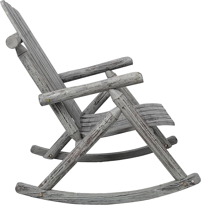 Patio Wooden Rocking Chair, High Back Wood Rocker Accent Chairs, Durable Porch Rocker Chair with Wide Seat, Patio Rockers for Outdoor & Indoor, Garden, Porch (Vintage Grey)