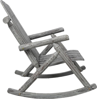 Patio Wooden Rocking Chair, High Back Wood Rocker Accent Chairs, Durable Porch Rocker Chair with Wide Seat, Patio Rockers for Outdoor & Indoor, Garden, Porch (Vintage Grey)