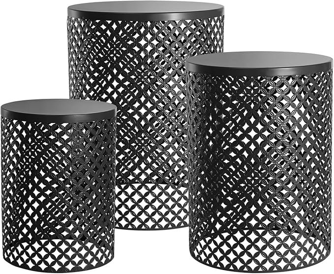 Outdoor Patio Coffee Table Set of 3, Metal Frame Accent Table, Coffee End Tables, Decorative Garden, for Gardens - Photo 7