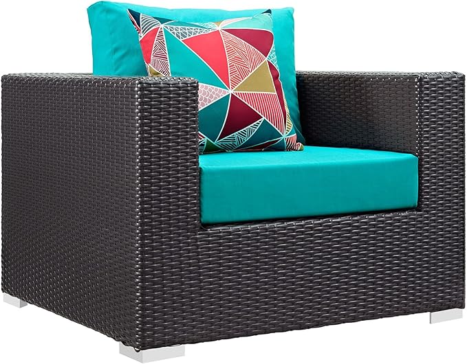 Modway Convene 8-Piece Outdoor Premium Patio Sectional Set in Espresso Turquoise, Synthetic Rattan, All-Weather Cushions