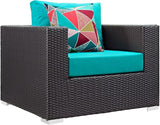 Modway Convene 8-Piece Outdoor Premium Patio Sectional Set in Espresso Turquoise, Synthetic Rattan, All-Weather Cushions - Photo 3