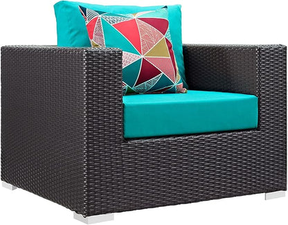 Modway Convene 8-Piece Outdoor Premium Patio Sectional Set in Espresso Turquoise, Synthetic Rattan, All-Weather Cushions