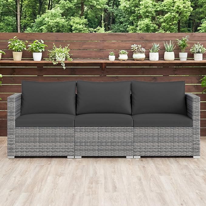Tangkula 3 Seat Outdoor Wicker Sofa Set, Modular PE Rattan Patio Cushioned Sectional Couch Set - Photo 5