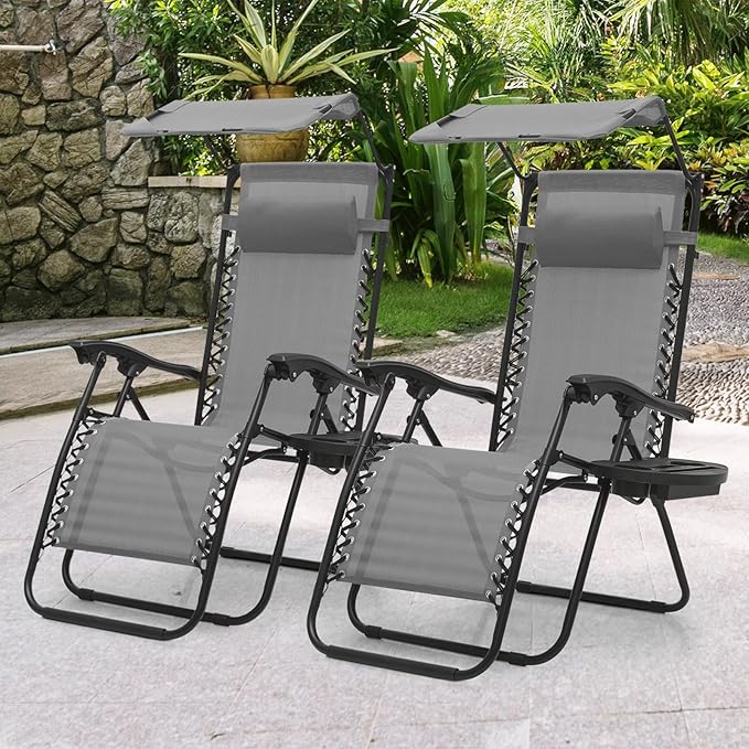 MoNiBloom Zero Gravity Chair with Canopy Shade, Patio Anti Gravity Recliner - Photo 4