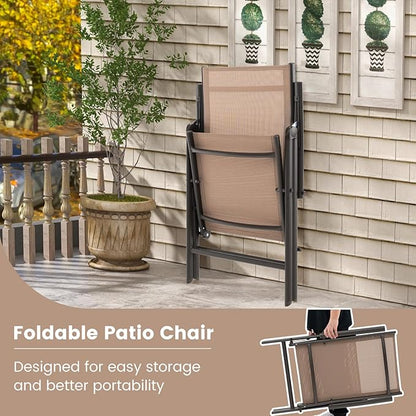 Giantex Set of 4 Folding Patio Chairs, High Back Outdoor Chairs with 7-Level Adjustable High Backrest, Portable Reclining Chairs for Lawn Porch Garden Poolside Camping, No Assembly, Brown