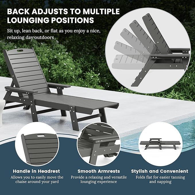 WO WESTIN OUTDOOR HDPE Laguna Poly Reclining Chaise Lounge, Gray