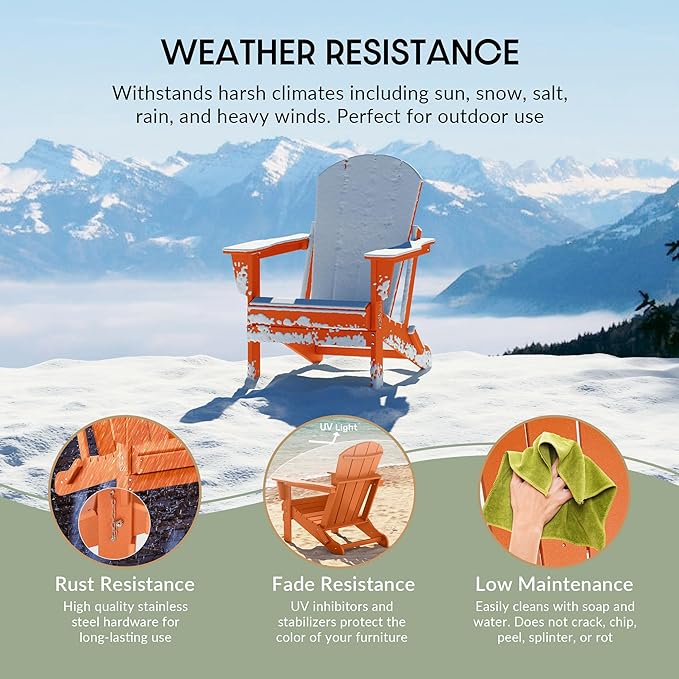WestinTrends Malibu HDPE Outdoor Patio Folding Poly Adirondack Chair, Orange