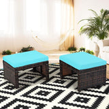 Tangkula 2 Pieces Patio Rattan Ottomans, All Weather Outdoor Footstool Footrest Seat with Soft Cushion, Hidden Zipper - Photo 3