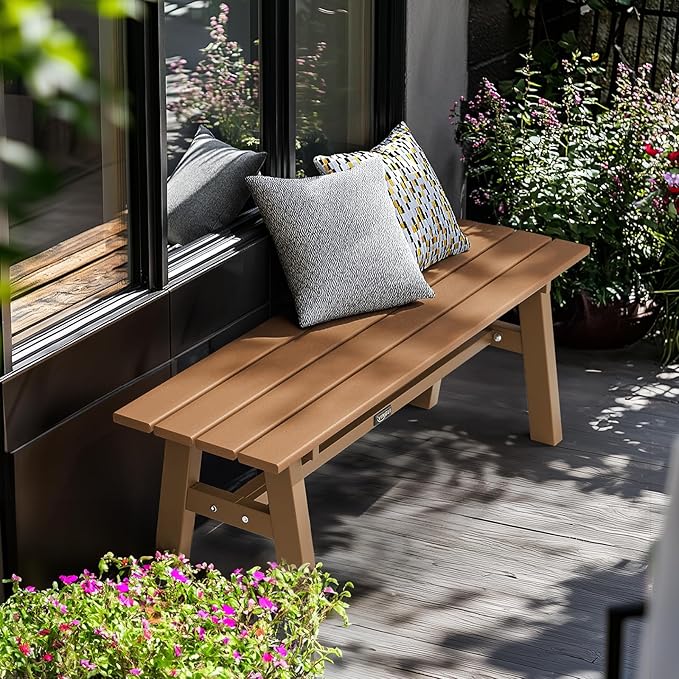 VINGLI 47” Outdoor Bench Garden Bench HDPE Porch Bench w/Metal Legs, Poly Lumber Patio Bench - Photo 2