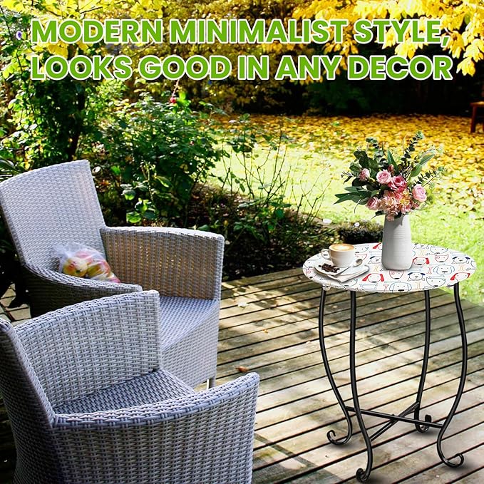 Side Tables for Patio, 14" Indoor Outdoor Metal Side Table for Poolside Bistro Balcony Yard Porch Bedside, Weather Resistant Metal Accent Table for Indoor Outdoor Use, Easy Assembly (White)