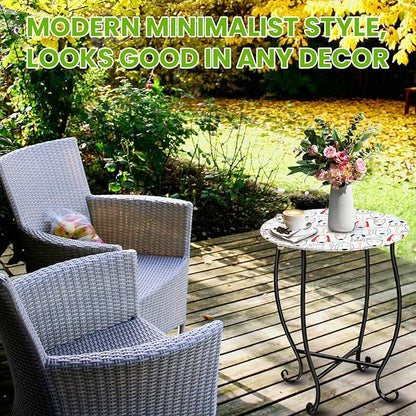Side Tables for Patio, 14" Indoor Outdoor Metal Side Table for Poolside Bistro Balcony Yard Porch Bedside, Weather Resistant Metal Accent Table for Indoor Outdoor Use, Easy Assembly (White)