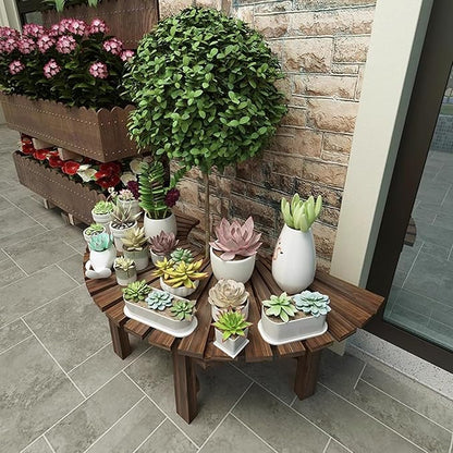 HM&DX Wooden Semicircular Garden Bench,Weatherproof Smooth Surface Outdoor Benches,Tree Bench Wrap Around Park Bench for Park Yard Patio Deck Lawn, 300kg Weight Capacity
