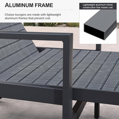 PURPLE LEAF Outdoor Chaise Lounge 4 Pieces Aluminum Recliner Chair with Wheels and Armrests Loungers for Pool Backyard Deck Mixed Grey Patio Lounge Chair