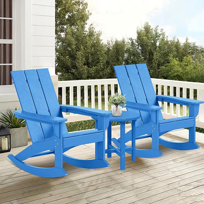 Costaelm Outdoor Adirondack Chair, All Weather Resistant Lawn Chairs Balcony Chair and Fire Pit Chairs, Patio Chair Outdoor Porch Rocking Chair High Back HDPE Poly Lumber, Pacific Blue