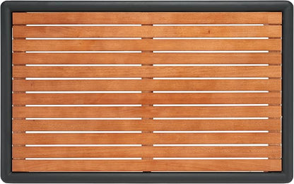 SAFAVIEH Outdoor Couture Collection Tommy Tropical Black Metal/Natural Solid Wood Rectangular Patio Coffee Table (CPT1029A)