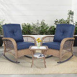 MEETWARM 3 Pieces Outdoor Wicker Rocking Chair Set - Photo 1