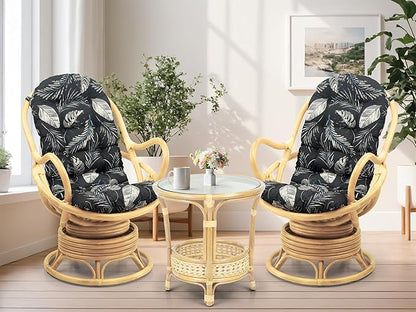 Wickerix Java Lounge Swivel Rocking Chair with Floral Cushion Natural Rattan Wicker Handmade, Natural Color