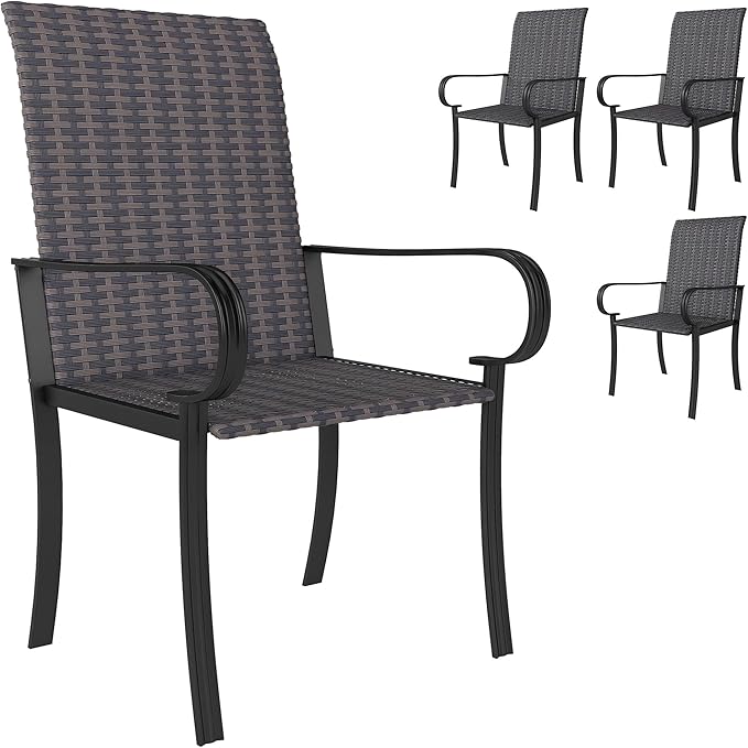 Outsunny Set of 4 Outdoor Wicker Dining Chairs, All-Weather Rattan Armchairs with Armrests, Steel Frame - Photo 1
