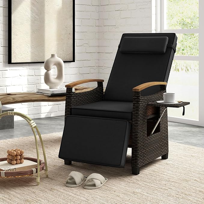 HAPPYGRILL Outdoor Rattan Wicker Chaise Lounge Recliner Chair with Adjustable Backrest & Footrest - Photo 4