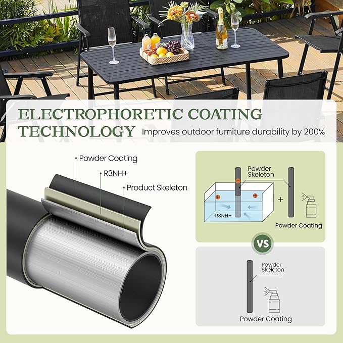 Yaheetech Outdoor Dining Table for 6 Person, Rectangular Slatted Metal Patio Table for Deck Garden Lawn Backyard Use - Photo 7