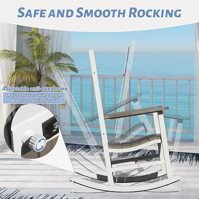 Outdoor Patio Rocking Chairs Set of 3, 2 Chairs Made of Metal & WPC + 1 All Metal Table - Photo 3
