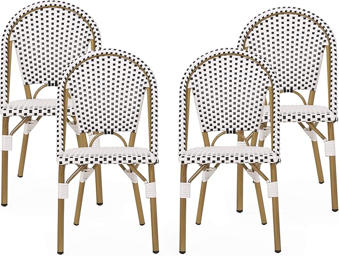 Christopher Knight Home Philomena Outdoor French Bistro Chair (Set of 4), Black + White + Bamboo Print Finish - Photo 1