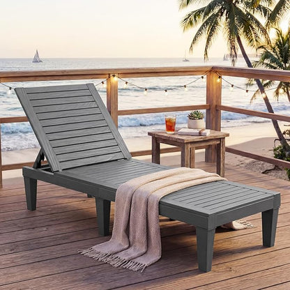 Tangkula Chaise Lounge Chair Outdoor, Lightweight Patio Lounge Recliner Chair with Adjustable Backrest, 5 Reclining Positions Chaise Lounger for Patio, Beach, Balcony, Poolside, Backyard (2, Gray)