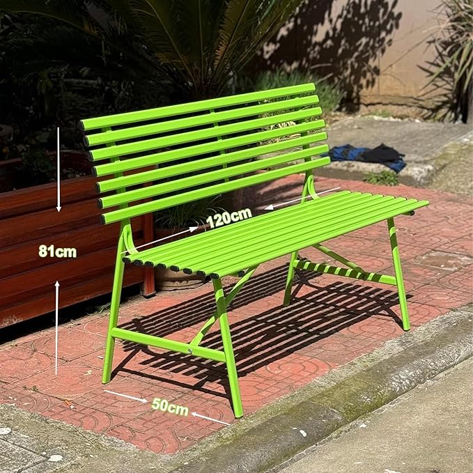 Light Green Metal Garden Bench - 3 Seater Patio Furniture, 120cm Outdoor Leisure Bench with Slatted Seat & Backrest, Durable & Weather-Resistant for Parks & Patios