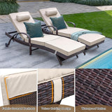 NOBLEMOOD Outdoor Lounge Chairs Set of 2 Wicker Chaise Lounge with Wheels, Cushion - Photo 6