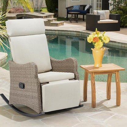 HOMREST Outdoor Recliner for Patio, Wicker Reclining Patio Chair with 150°Adjustable Back, Porch Recliner with Extended Footrest & Removable Cushion for Garden, Light Grey