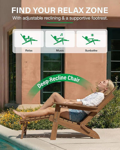 YEFU Adirondack Chair with Retractable Ottoman: Adjustable Folding Adirondack Chairs with Cup Holder - HDPE Plastic Fire Pit Chairs Set of 6 - All Weather for Outdoor/Patio/Pool/Lawn(Shallow Walnut)