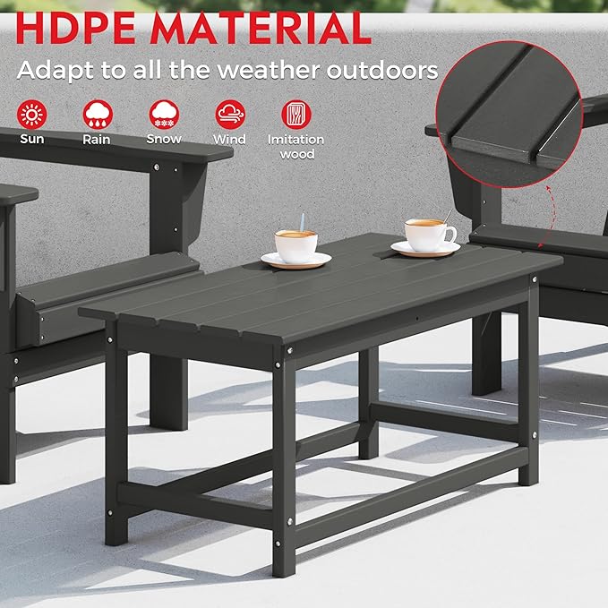Costaelm Lakeview 7-Piece HDPE Outdoor Patio Furniture Adirondack Conversation Set, Gray