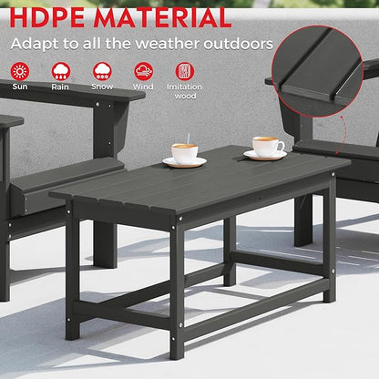 Costaelm 4-Piece Set Outdoor/Patio Poly Adirondack Chairs with a Coffee and a Side Table (2 Seater), Gray