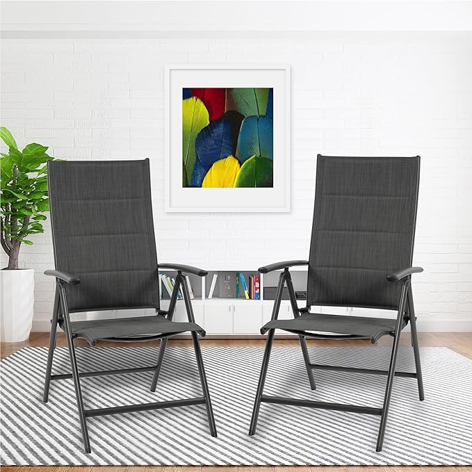 Kozyard 2-Pack Outdoor Patio Dining Chairs, Folding Reclining Patio Chairs with Breathable Textilene Fabric, Padded Seat - Photo 8