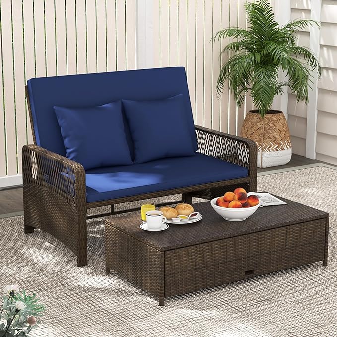 Tangkula Patio Rattan Daybed with 4-Level Adjustable Backrest - Photo 4
