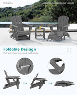 SERWALL 5-Piece Folding Adirondack Chair and Ottoman and Table Set, HDPE Adjustable Adirondack Chairs Set, Grey - Photo 3
