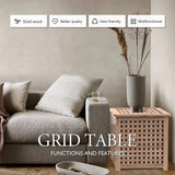 Wooden Grid Side Table for Indoor/Outdoor, Small Coffee Table for Boho Corner/Patio/Living Room - Photo 4